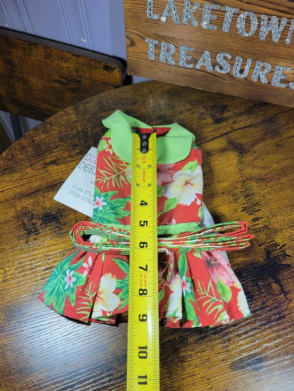 Doggie Design Harness Dress with Tropical Hisbiscus Print with leash